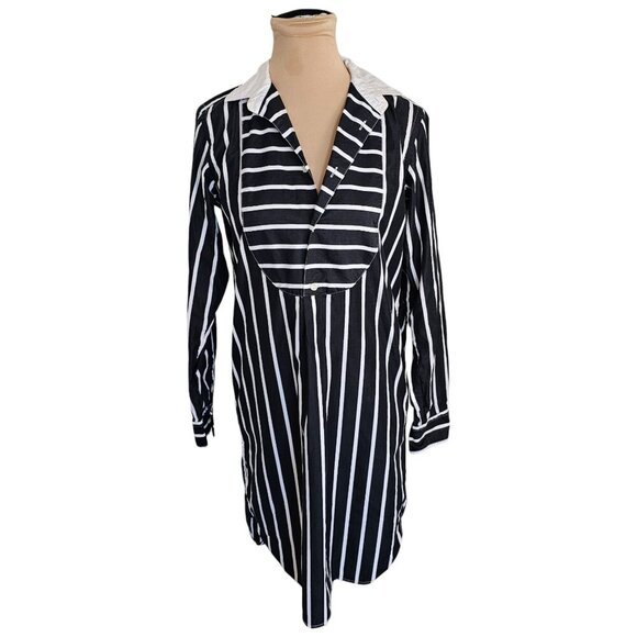 Polo Ralph Lauren Black & White Striped Collared Long Sleeve Dress Sz 2 - Picture 1 of 9